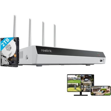 Reolink 4K 12-Kanal WiFi NVR mit 2TB Festplatte, Unterstützung 5/2,4 GHz WLAN mit WiFi 6, 24/7 Lokale Aufzeichnung, Funktioniert mit Reolink Kabelgebundene WLAN Kameras (Ohne PoE-Ports)