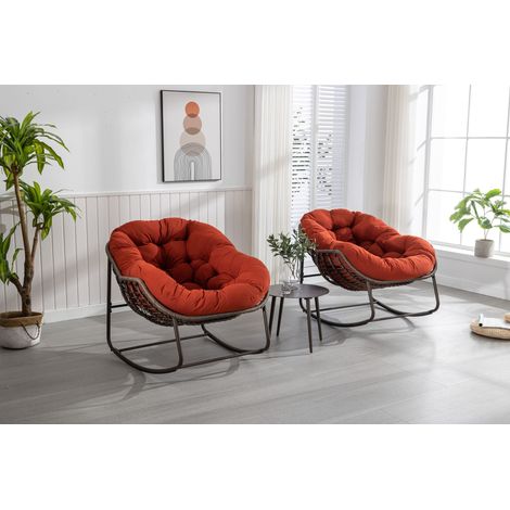 Chaise à bascule en rotin extérieur, fauteuil relaxant avec coussin rembourré pour terrasse, jardin, porche, salon, Orange (1/5)
