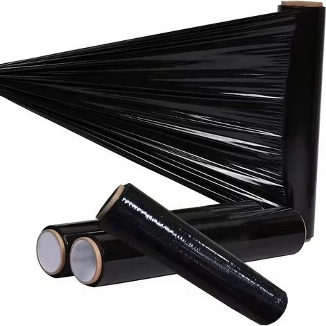 Stockcloture Film Étirable Noir, 23 Microns, 50cm x 250m, 4 Rouleaux, 2,5 kg/Rouleau, Film Plastique pour Palettes et Déménagement (1/2)