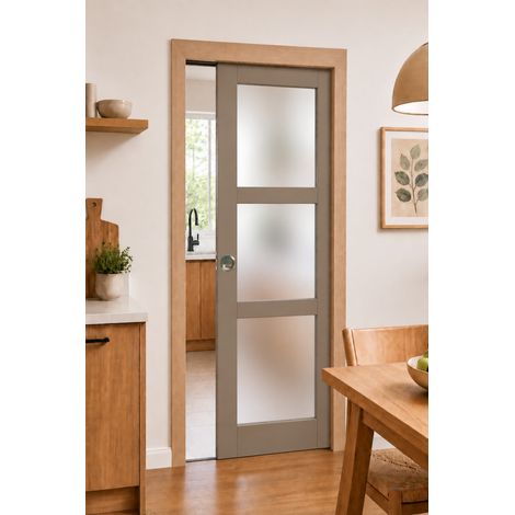 Porte Coulissante Gris Taupe Ral 7006 Vitrée H204 X L73 Cm, Galandage, Kit Finition (coquille Et Tire Doigt) Gd Menuiseries (1/4)