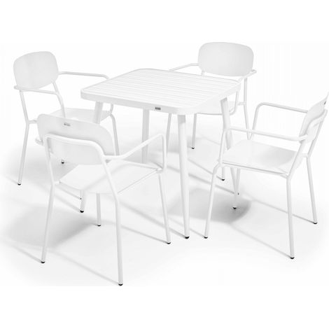 Ensemble table de jardin et 4 fauteuils en aluminium blanc