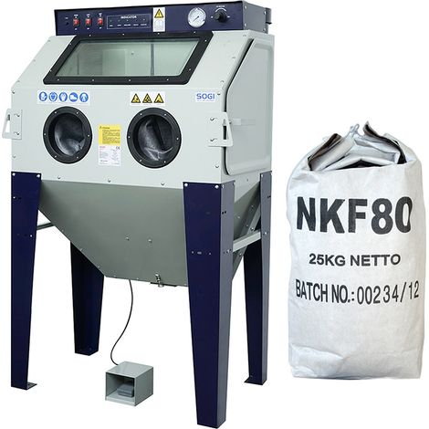 Sabbiatrice SOGI S-100 cabina di sabbiatura + sacco 25 kg di corindone grana 80 allumina (1/5)