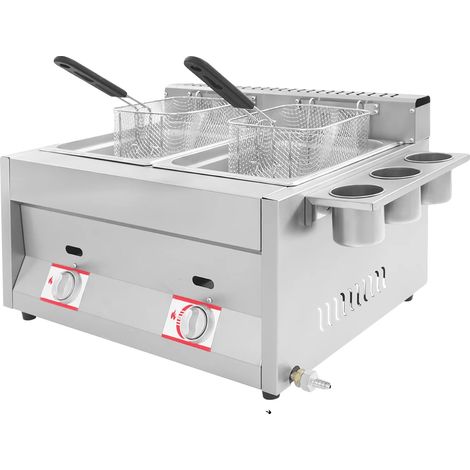 Friteuse à gaz, double cuve, capacité de 6L, Gris Clair
