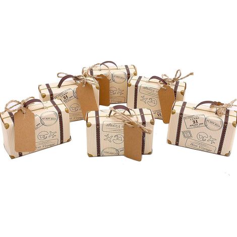 lot De 50 Petites Valises Cadeaux, Bote Cadeau Vintage En Papier Kraft Avec Tiquettes Et Ficelle Paisse Pour Mariage, Soire Thme, Douche Nuptiale (1/5)
