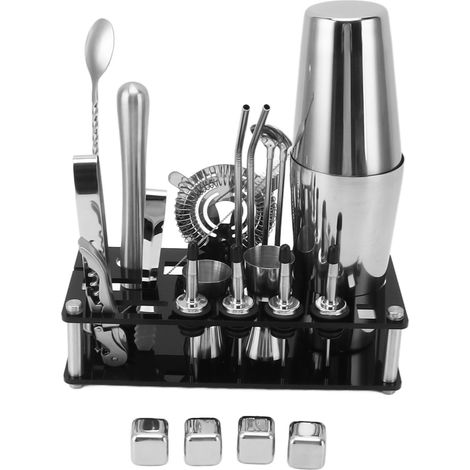 23-teiliges professionelles Cocktailshaker-Set, Barzubehör aus Edelstahl, Barkeeper-Set mit Acrylständer (1/5)