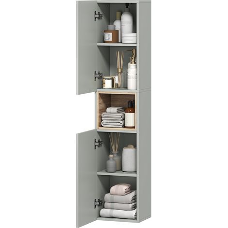 Meuble, vert 30 x 24 x 140 cm colonne salle de bain meuble de rangement 2 portes compartiment et étagères réglables (1/5)