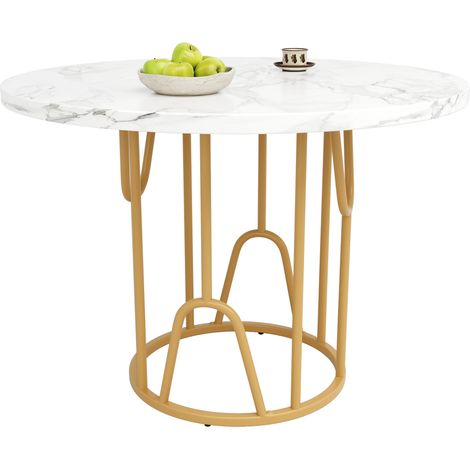 Runde Esstisch aus MDF und Metall mit Marmoriertes Muster, Verstellbare Beine und Metallrahmen - 80×80×76 cm, Gold (1/5)