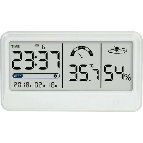 Higrómetro digital, medidor electrónico de temperatura y humedad con pantalla LCD de hora y fecha, termómetro higrómetro para interiores con soporte para invernadero de jardín. (1/5)