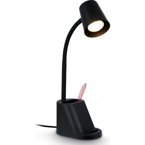 Lampe de bureau avec porte-stylo, interrupteur à fil, orientable, lampe de table, lampe, lampe de chevet, lampe de bureau à domicile, lampe de bureau, 21x10x35,5 cm (LxlxH), noir (1/5)
