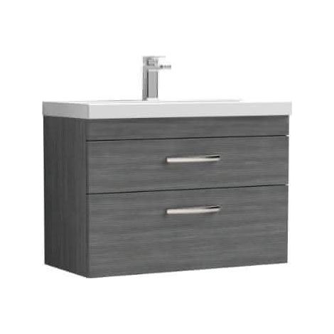Nuie Athena Anthracite Woodgrain 800mm Wall Hung 2 Drawer Vanity Unit and Curved Ceramic Basin - ATH067G (1/5)