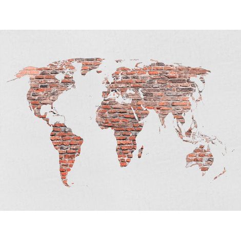 papier peint panoramique carte du monde orange, marron et blanc - Sanders & Sanders
