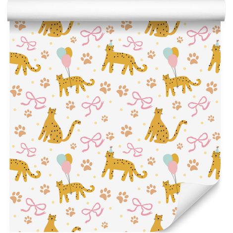Carta da parati leopardata bianca, crema e oro per soggiorno e camera da letto 50x1000 cm (1/5)