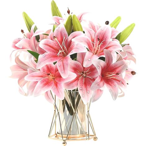 Fleurs Artificielles Lys Réalistes 6 Bouquets, imprimé 3D bouquet de fleurs (1/5)