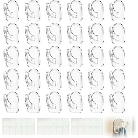 30 crochets adhésifs transparents sans perçage, crochets muraux invisibles en plastique pour salle de bain, cuisine, porte-spatules, porte-serviettes, porte-clés (1/5)