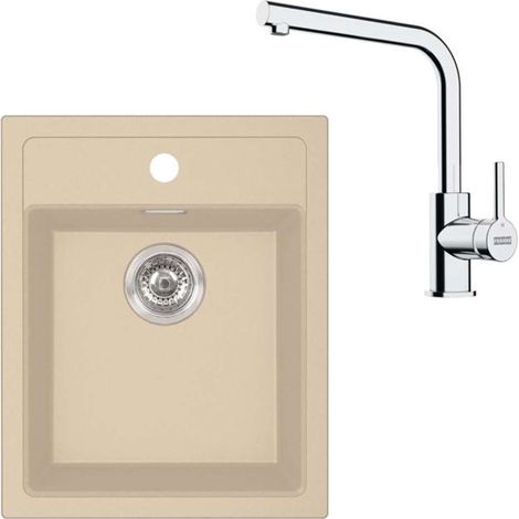 Franke Conjuntos de cocina - Conjunto de cocina T113BE, fregadero de tectonite SID 610-40 + grifo FS 3230.031, Beige/cromo 143.0687.383 (1/4)