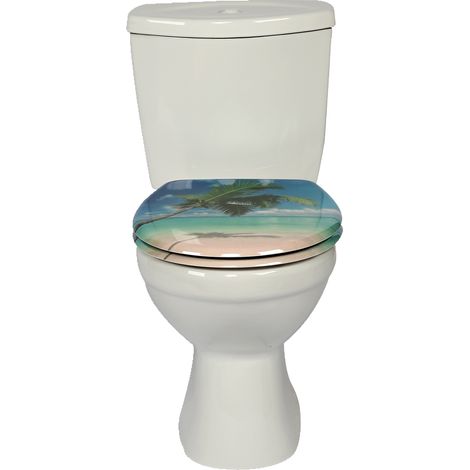 Abattant de toilettes ovale Homseat Duroplast avec mécanisme de fermeture amortie, motif Tropical Palm Beach (1/5)