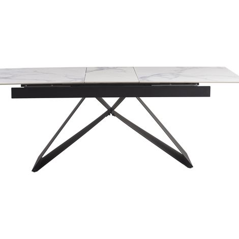 Table Repas Extensible GARCIA – Marbre Blanc & Métal Noir – 160/200x90x75 cm (1/4)