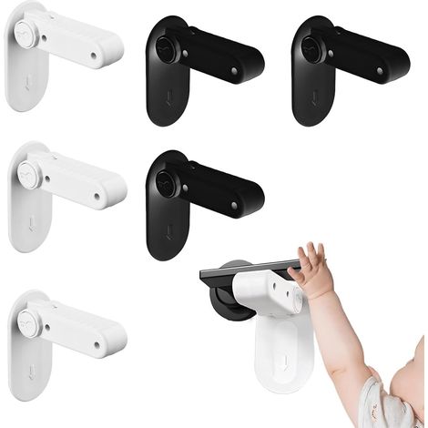 6 Pièces - Verrou Porte - Serrure Intérieure - Mécanisme Bouton Dissimulé - Installation Sans Percer - Sécurité Enfants Animaux - Blanc et Noir - 5x3cm (1/5)