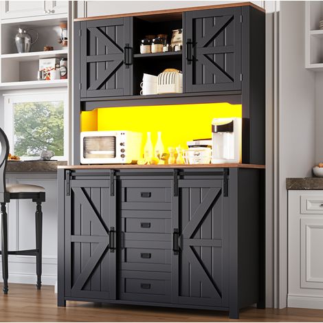 MEUBLIV Hoher Küchenschrank 115x40x174,7 cm schwarz – Schiebetüren und LED (1/5)