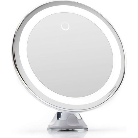 Miroir Grossissant - 10x - 14 LED Lumière Jour - Fixation Ventouse - Réglage Éclairage Dimmable - Pour Maquillage Toilettage - 1 Pièce