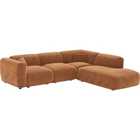 Divano angolare angolo a destra con schienale chaise longue in velluto a coste sottili terracotta POGNI (1/4)