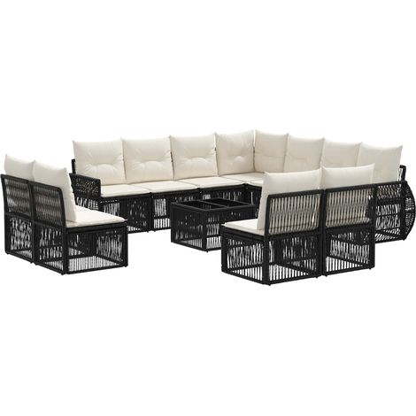 vidaXL Set Divano da Giardino 12 pcs Nero e Bianco Crema polyrattan