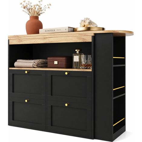 Bar avec rangement 138x39x102 cm en MDF noir, modulable pour salon, - FLORAGRACE (1/5)