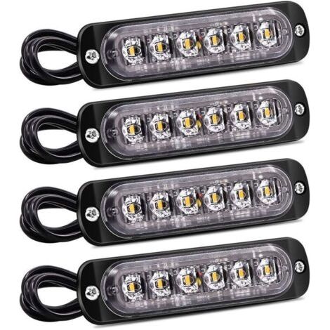 4PCS feux latéraux stroboscopiques, barre lumineuse d'avertissement de danger à 6 LED, balise de panne ambre, feux clignotants d'urgence, étanches 12V 24V universels pour camion de voiture (1/5)