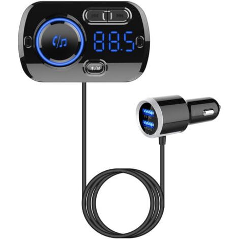 Transmetteur FM Bluetooth 5.0 Adaptateur Bluetooth Voiture Kit Émetteur FM Voiture Chargeur avec Ports QC3.0 &5V/2.4A,Appel Main Libre,Lumière Colorée,Support Siri, TF/SD Card Port (1/3)