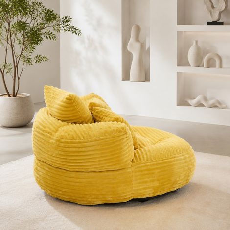 Sillón relax 108 x 108 x 52 cm de tejido acanalado amarillo con reposabrazos para salón FloraGrace (1/5)