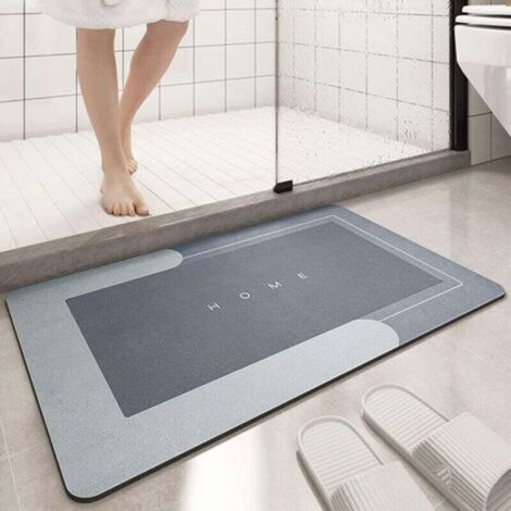 Tapis de bain absorbant, antidérapant et anti-moisissure, 75 x 35 cm, tapis de douche en boue de diatomées, tapis épais à séchage rapide 4 couches, convient pour chambre, cuisine et salle de bain, gri (1/4)