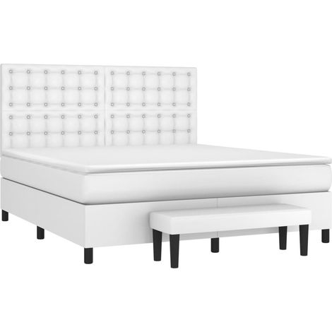vidaXL Sommier à lattes de lit avec matelas Blanc 160x200cm Similicuir (1/5)