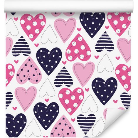 Papel pintado de corazones de colores para salón y dormitorio, 50x1000 cm. (1/5)