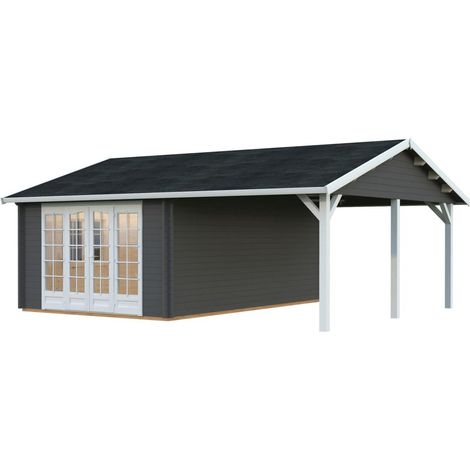 Abri de jardin en bois Irene 19,0+16,2 m2 Peint gris foncé + blanc (1/5)