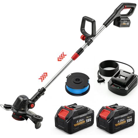 Coupe-Bordures Sans Fil 18V 2 Batteries 4,0 Ah Chargeur Argent, déco maison, aménagement intérieur (1/5)