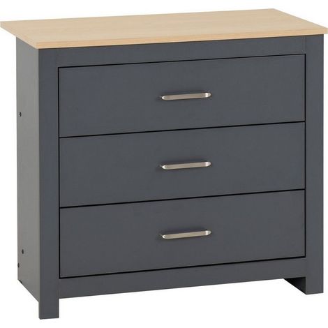 Portland 3 Drawer Chest - L40 x W80 x H71.5 cm - Grey/Oak Effect