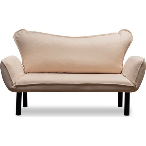 Canapé convertible 2 places tissu beige clair Kalos 140cm (1/5)
