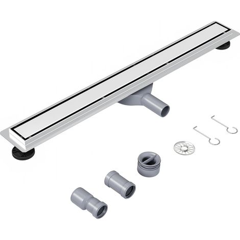 Caniveau de Douche en Acier Inoxydable 360° Siphon Douche Italienne, Odeur et Filtre de Cheveux 80cm 2 en 1 à Carreler Drain de Sol Extra Plat (1/5)