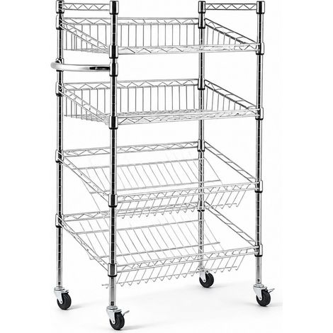 Chariot à étagères métalliques roulantes en acier – Étagère métallique inclinée avec paniers – Étagères réglables en hauteur – Pour cuisine et salle de bain – 4F (1/5)