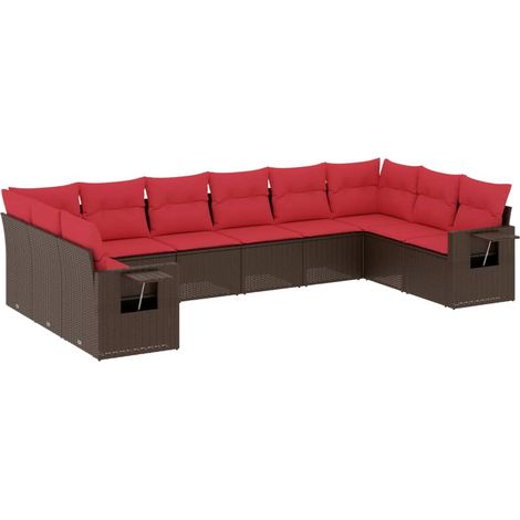 Maison Exclusive - 10-teiliges Gartensofa-Set mit Kissen, braun,