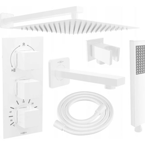 Mexen Cube DR02 Unterputz-Badewannen-/Brausegarnitur mit Regenbrause 30 cm, Weiß - 77503DR0230-20