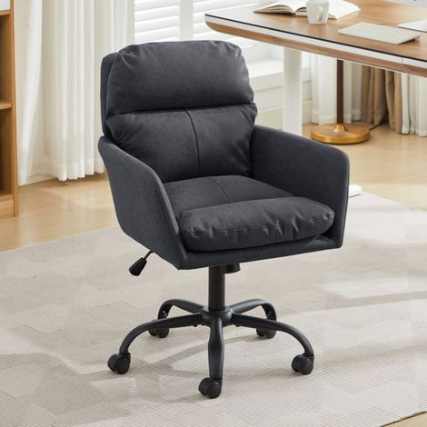 Silla acolchada en PU negro con respaldo cómodo OKMYHOME (1/5)