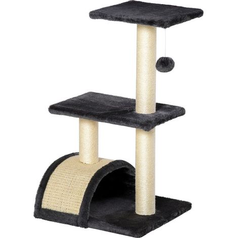 Arbre à chat arbre à grimper griffoir pour chat hauteur 72 cm balle suspendue gris foncé (1/5)
