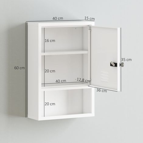 Armoire à pharmacie murale avec serrure à combinaison et clé, 3 niveaux, verrouillable, blanche (1/4)