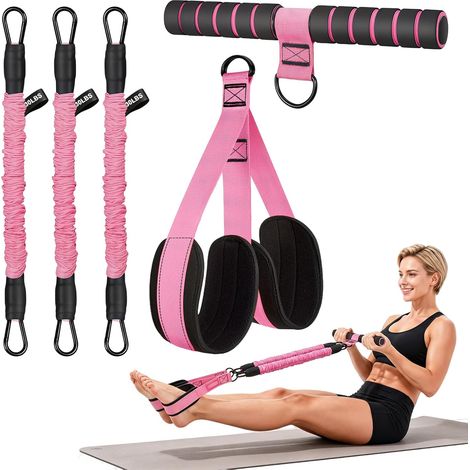 Resistance Band for Strength Training, Tension Rope with 3 Elastic Resistance Bands, Adjustable Elastic Expander with Pedals and Non-Slip Handles, for Abdominals, Arms, Legs (1/5)
