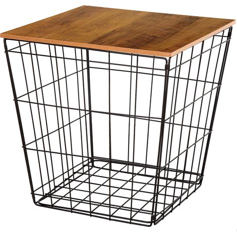 Table d'appoint 40x40x40 cm, Poids Max 5 kg, Carré, Effet Bois, Rangement, Structure métallique Noire, Lignes géométriques, pour Salon, Chambre à Coucher (1/5)