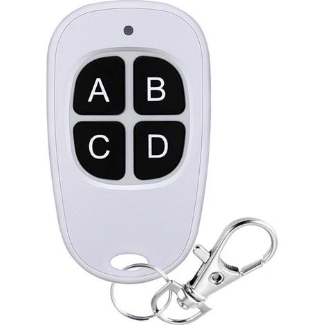 1x Universelle, kabellose 315-MHz-Fernbedienung mit 4 Tasten – Sender für Garagentore, Jalousien, Rollläden und elektrische Tore – Festcode-Klonfunktion, selbstlernend – Modell ABCD Weiß
