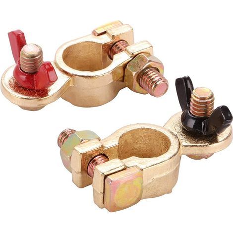 Terminal de batería, conector de batería, abrazadera de batería automotriz de latón macizo con tuerca de mariposa codificada (1/4)