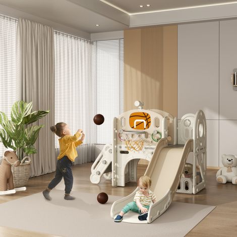 Cadre de jeux pour enfants - 186x153x111 cm - blanc crème - toboggan 7-en-1 - aire de jeux intérieure avec rangement et tunnel  - Pratique