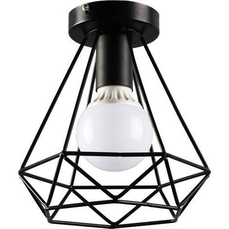 Plafonnier Industriel en Forme Diamant Suspension de Plafond Vintage E27 pour Chambre Salon Bar Café Ø20CM Noir - 1Pcs (1/5)